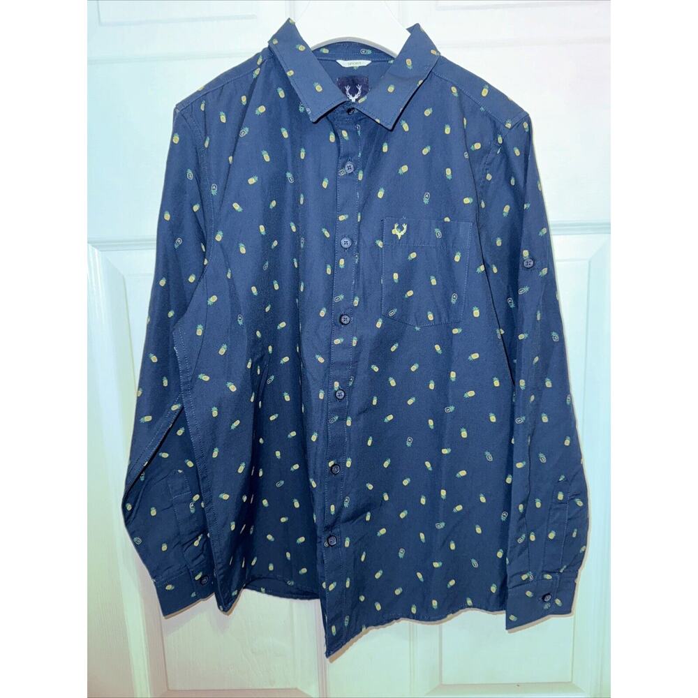 Allen Solly Junior Boys Button Up Collared‎ Shirt Pineapple Print Blue 11-12Y